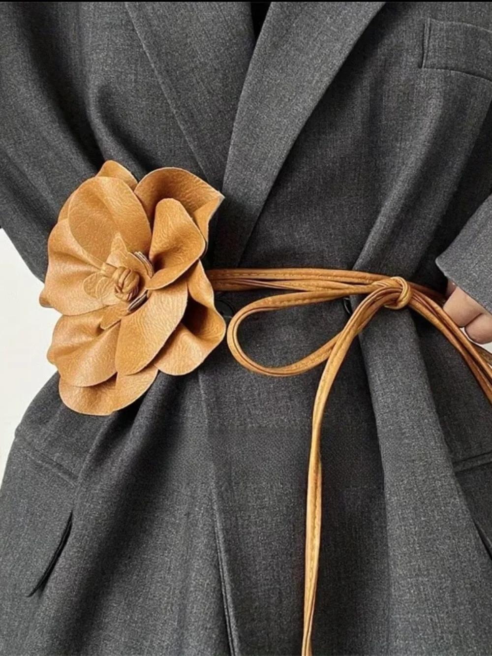 Khaki Floral Leather Wrap Belt - Picture 1 of 2
